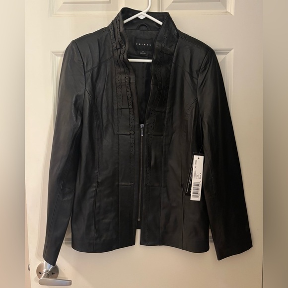 NWT Tribal Fashion Boho Genuine Leather Jacket, Black, Size 12 - Picture 1 of 10